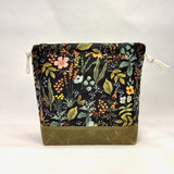 Herb Garden Black Large Drawstring Knitting Project Craft Bag