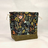 Herb Garden Black Large Drawstring Knitting Project Craft Bag