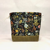 Herb Garden Black Large Drawstring Knitting Project Craft Bag