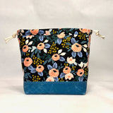 Rifle Paper Co. Rosa Black Large Drawstring Knitting Project Craft Bag