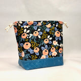 Rifle Paper Co. Rosa Black Large Drawstring Knitting Project Craft Bag