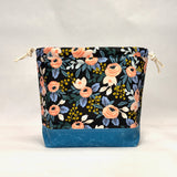 Rifle Paper Co. Rosa Black Large Drawstring Knitting Project Craft Bag