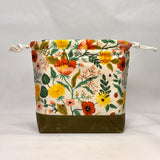 Poppy Fields Natural Large Drawstring Knitting Project Craft Bag
