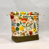 Poppy Fields Natural Large Drawstring Knitting Project Craft Bag