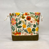 Poppy Fields Natural Large Drawstring Knitting Project Craft Bag