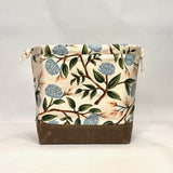Peonies Natural Large Drawstring Knitting Project Craft Bag