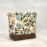 Peonies Natural Large Drawstring Knitting Project Craft Bag