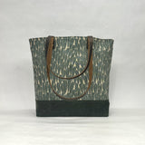 Leaf Teal / Waxed Canvas Tote Bag with Leather Straps