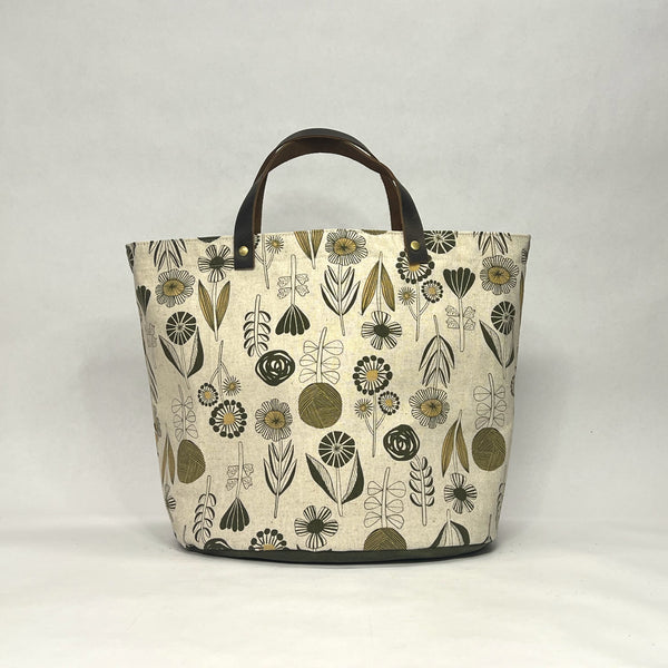 Flowers Natural Gold Oval Bottom Knitting Craft Tote Bag