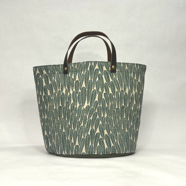 Leaf Teal Oval Bottom Knitting Craft Tote Bag