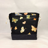 Butterfly House Black Large Drawstring Knitting Project Craft Bag