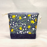 Daisy Fields Navy Large Drawstring Knitting Project Craft Bag