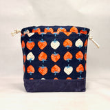 Strawberry Navy Large Drawstring Knitting Project Craft Bag