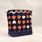 Strawberry Navy Large Drawstring Knitting Project Craft Bag