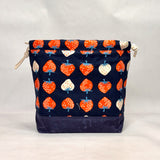 Strawberry Navy Large Drawstring Knitting Project Craft Bag