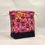 Favorite Flowers Pink Large Drawstring Knitting Project Craft Bag