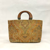 Cinnamon Damask Chenille Wide Oval Bottom Knitting Craft Tote Bag