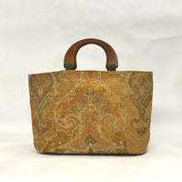 Cinnamon Damask Chenille Wide Oval Bottom Knitting Craft Tote Bag