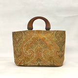 Cinnamon Damask Chenille Wide Oval Bottom Knitting Craft Tote Bag