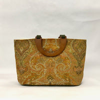 Cinnamon Damask Chenille Wide Oval Bottom Knitting Craft Tote Bag