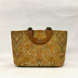Cinnamon Damask Chenille Wide Oval Bottom Knitting Craft Tote Bag