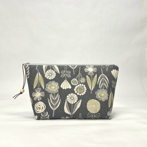 Flower Grey Small Zipper Pouch Gadget Case Cosmetics Project Bag