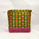 Daisy Stripe Green Large Drawstring Knitting Project Craft Bag