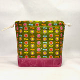Daisy Stripe Green Large Drawstring Knitting Project Craft Bag