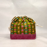 Daisy Stripe Green Large Drawstring Knitting Project Craft Bag