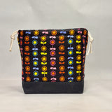 Daisy Stripe Black Large Drawstring Knitting Project Craft Bag