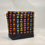 Daisy Stripe Black Large Drawstring Knitting Project Craft Bag