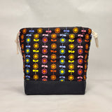 Daisy Stripe Black Large Drawstring Knitting Project Craft Bag