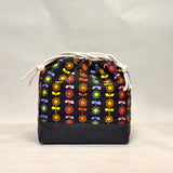 Daisy Stripe Black Large Drawstring Knitting Project Craft Bag