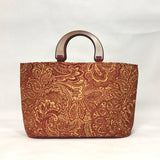 Brick Red Paisley Chenille Wide Oval Bottom Knitting Craft Tote Bag