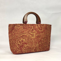 Brick Red Paisley Chenille Wide Oval Bottom Knitting Craft Tote Bag