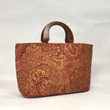 Brick Red Paisley Chenille Wide Oval Bottom Knitting Craft Tote Bag