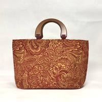 Brick Red Paisley Chenille Wide Oval Bottom Knitting Craft Tote Bag