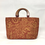 Brick Red Paisley Chenille Wide Oval Bottom Knitting Craft Tote Bag
