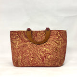 Brick Red Paisley Chenille Wide Oval Bottom Knitting Craft Tote Bag