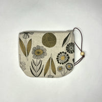 Flowers Natural and Gold Round Zipper Pouch / Coin Purse / Gadget Bag