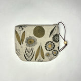 Flowers Natural and Gold Round Zipper Pouch / Coin Purse / Gadget Bag