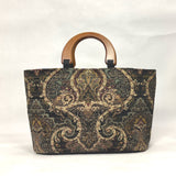 Black Damask Chenille Wide Oval Bottom Knitting Craft Tote Bag