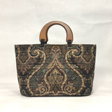 Black Damask Chenille Wide Oval Bottom Knitting Craft Tote Bag