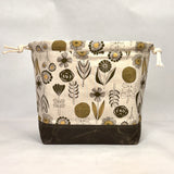 Bloom Flower Natural Large Drawstring Knitting Project Craft Bag