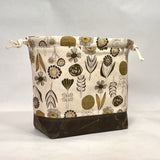 Bloom Flower Natural Large Drawstring Knitting Project Craft Bag