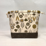 Bloom Flower Natural Large Drawstring Knitting Project Craft Bag