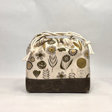 Bloom Flower Natural Large Drawstring Knitting Project Craft Bag