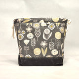 Bloom Flower Grey Large Drawstring Knitting Project Craft Bag
