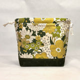 Schoolyard Flowers Green Large Drawstring Knitting Project Craft Bag
