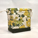 Schoolyard Flowers Green Large Drawstring Knitting Project Craft Bag